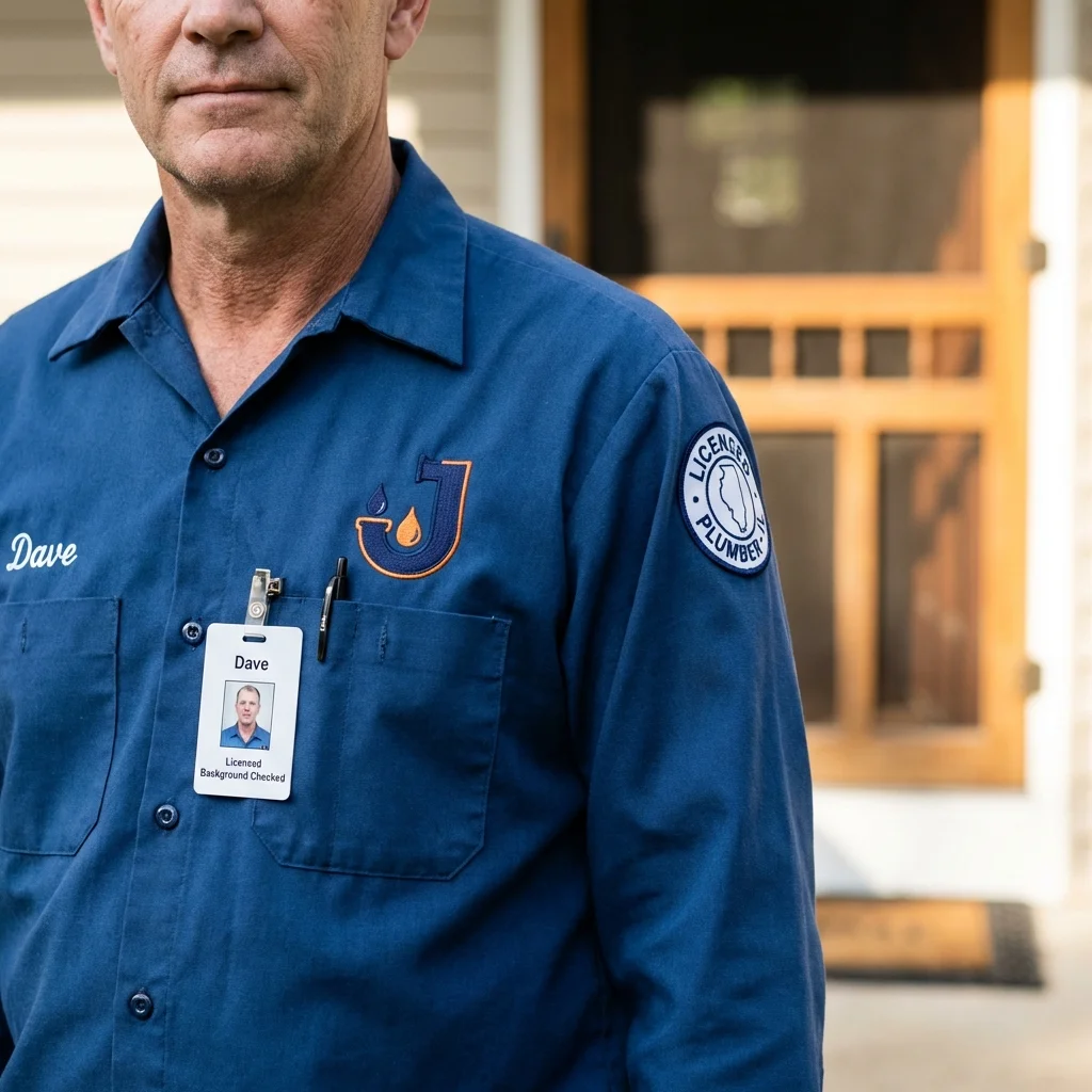 Licensed plumber showing ID badge in Wilsonville, AL