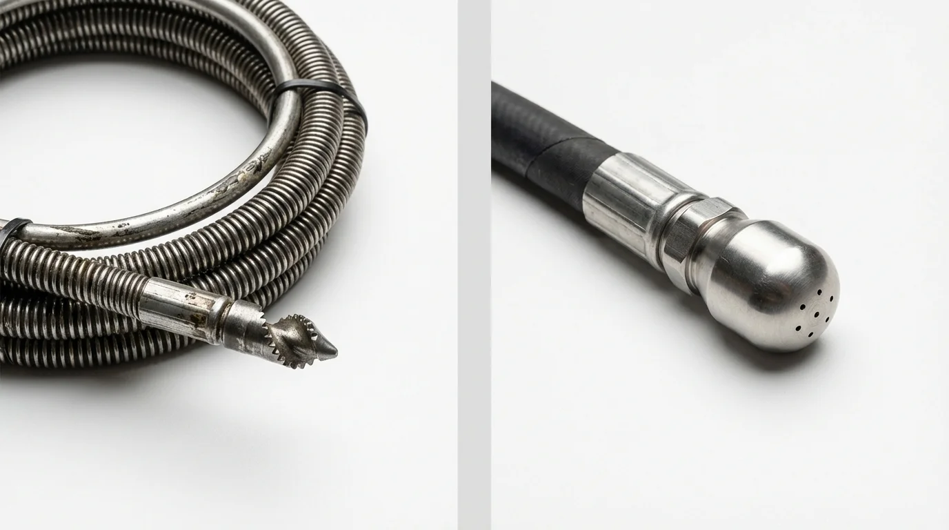 Drain snake cable and hydro jetting nozzle used for drain cleaning in Wilsonville, AL
