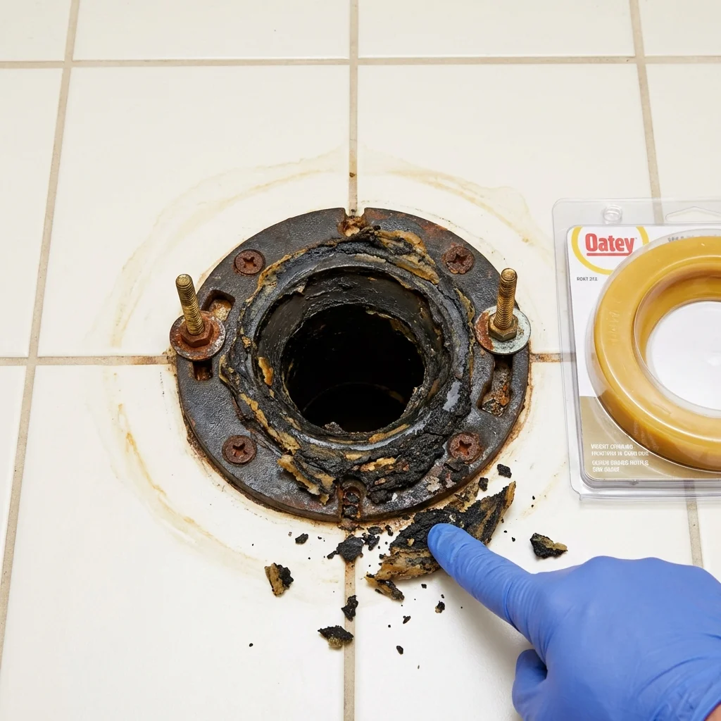 Failed wax ring showing water seepage at the base of a toilet in a Wilsonville, AL home