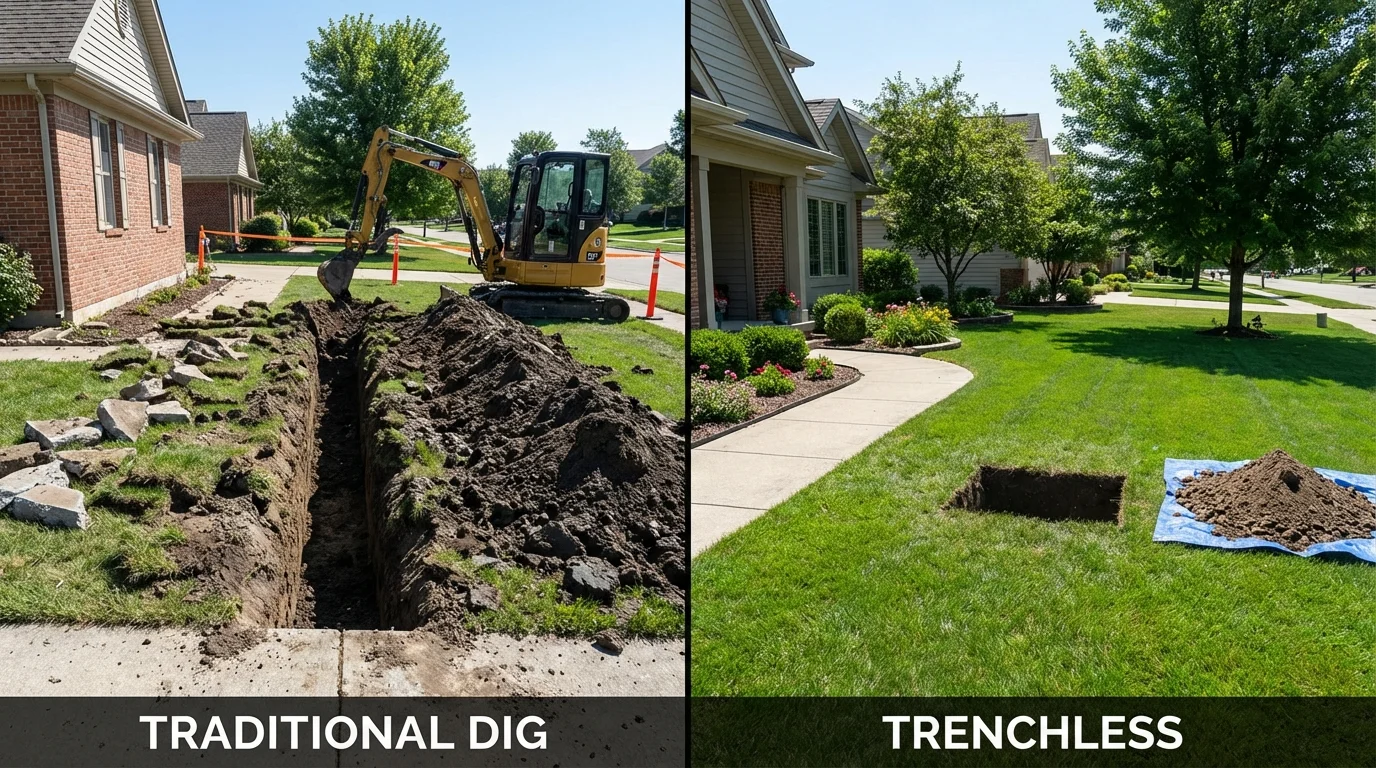 Trenchless sewer repair with minimal yard damage versus traditional excavation in Wilsonville, AL